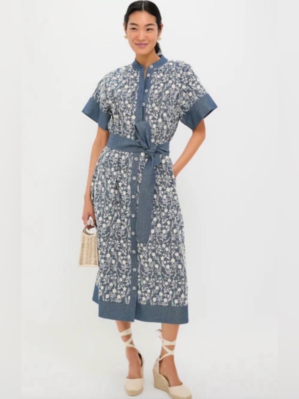 Tuckernuck Chambray Embroidered Wildflower Midi Dress Size XXXL